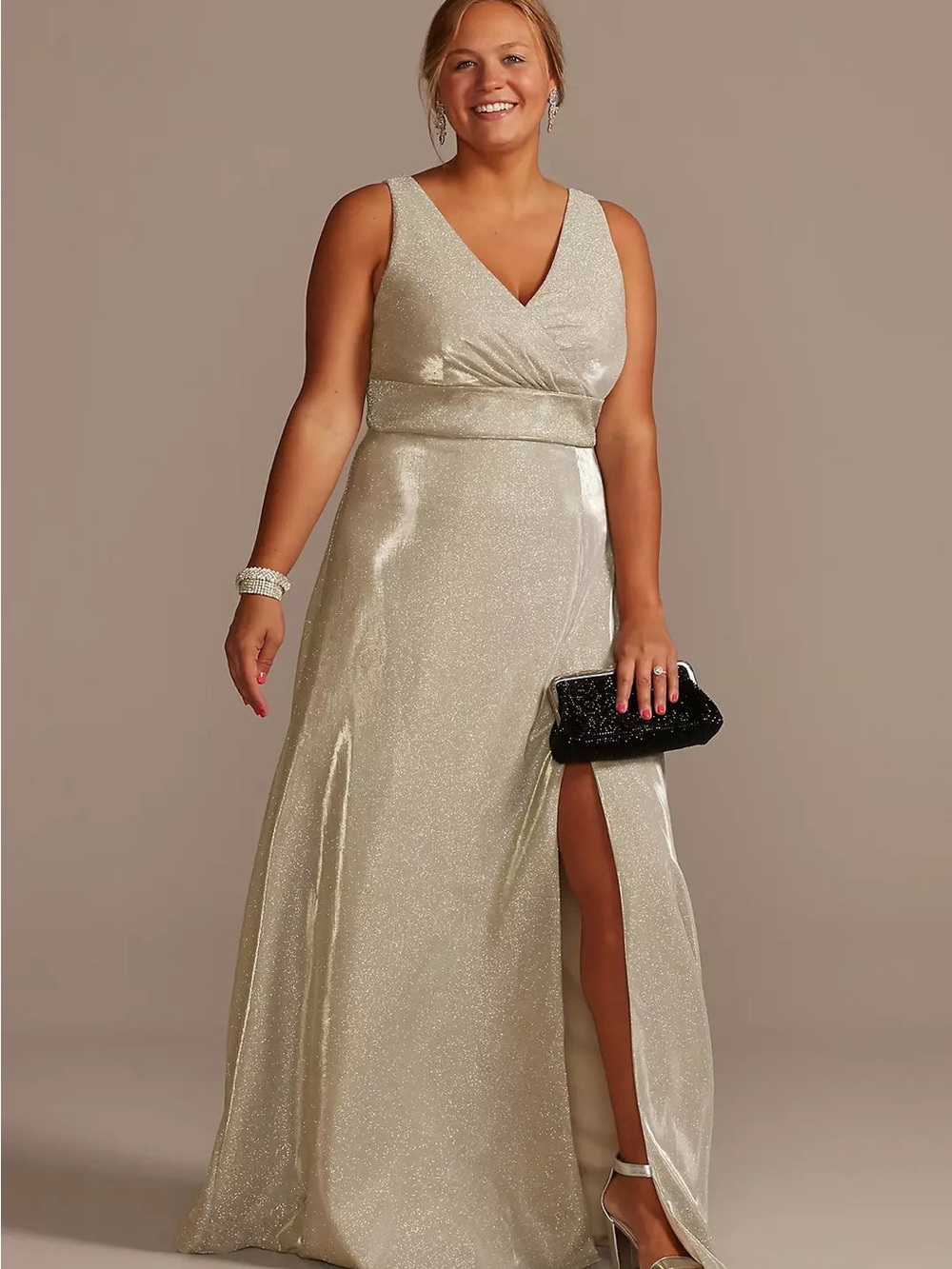 Oleg Cassini 20W NWT Champagne Metallic Formal Maxi Gown